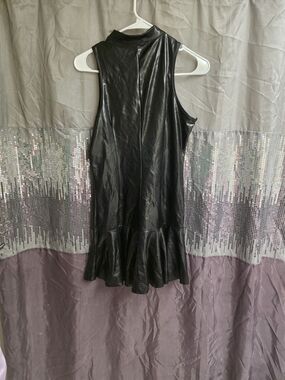Sleeveless Black Faux Leather Asymmetrical Hem Dress